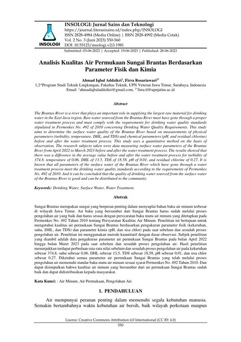 PDF Analisis Kualitas Air Permukaan Sungai Brantas Berdasarkan