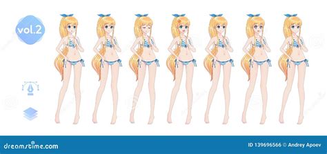 Ragazza Di Manga Di Anime In Un Costume Da Bagno Del Bikini Di Estate Illustrazione Vettoriale