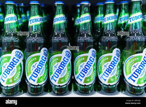 Tyumen, Russia-may 17, 2020: Bottles of Tuborg beer in refrigerator of ...