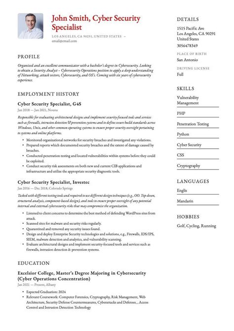 Cyber Security Specialist Resume Template Cyber Security Security