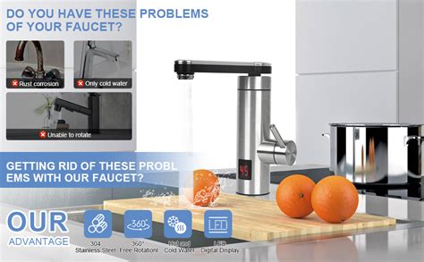 Eunewr Instant Heating Faucet W Tankless Quick Hot Tap With Led Digital Display Swivel