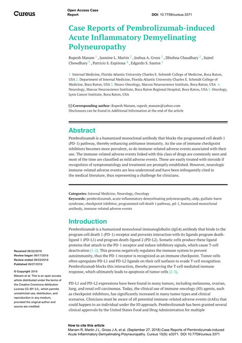 Pdf Case Reports Of Pembrolizumab Induced Acute Inflammatory