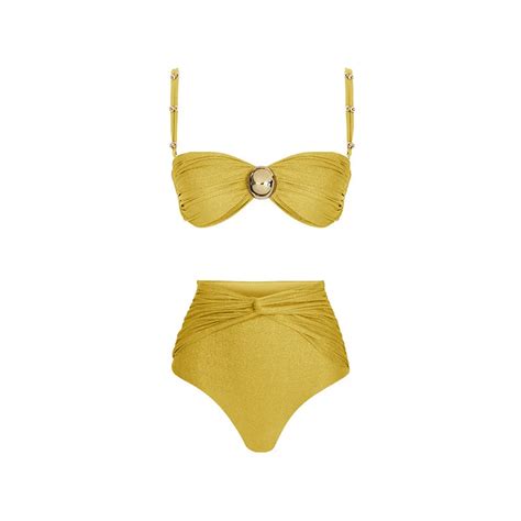 Jsn Solid Yellow High Waist Bikini Set Cover Up Swimsuit For Women Push Up Halter Three Pieces