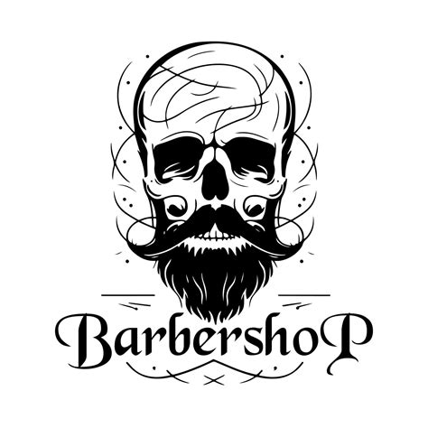 Bald Skull With A Stylish Beard And Mustache Brutal Barbershop Logo