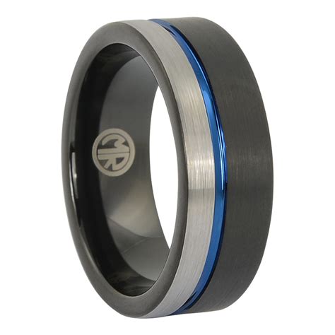 Black And Blue Tungsten Mens Ring