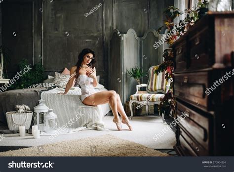 Beautiful Woman Lingerie Showing Long Legs Stock Photo 570904234 Shutterstock