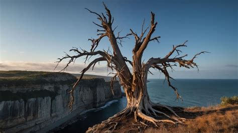 Premium Photo | A dead tree stands at the edge of a cliff with its
