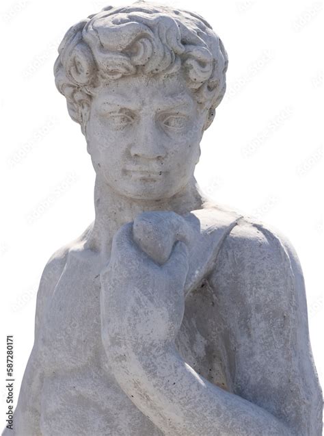 Image Of Ancient Classical Style Weathered Sculpture Of Naked Man On Transparent Background