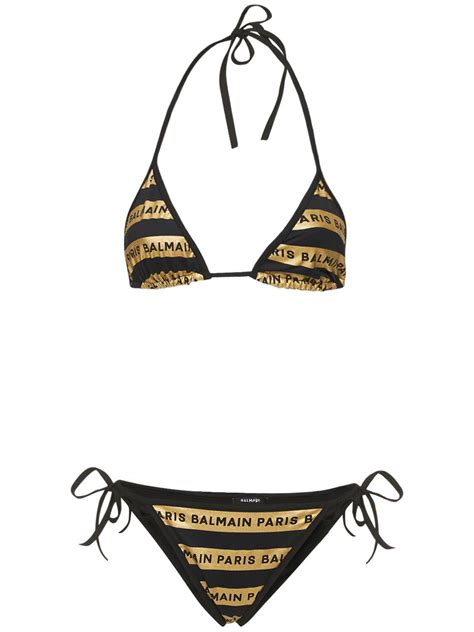 Balmain Rubberized Logo One Shoulder Bikini Editorialist
