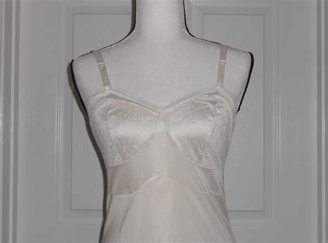 Vintage Nancy King Lingerie Full Slip Size 34 Off White Satin Lace Cups Etsy