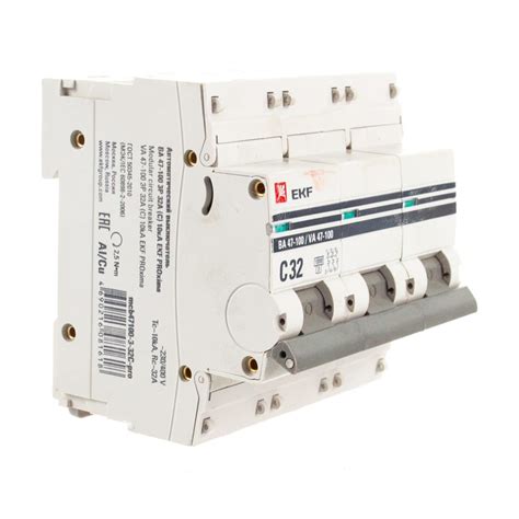Автоматический выключатель EKF 3P 32А 10kA ВА 47-100 PROxima mcb47100-3 ...