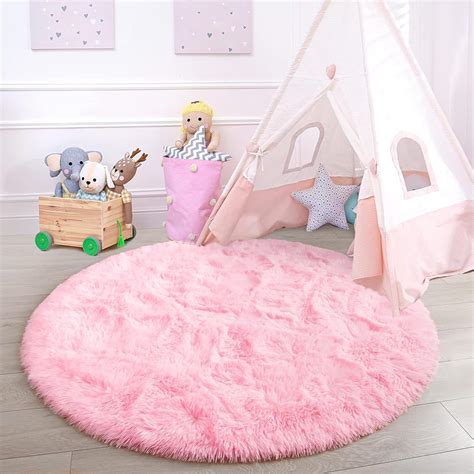 Olanly Pink Round Rugs For Bedroom Machine Washable 4x4