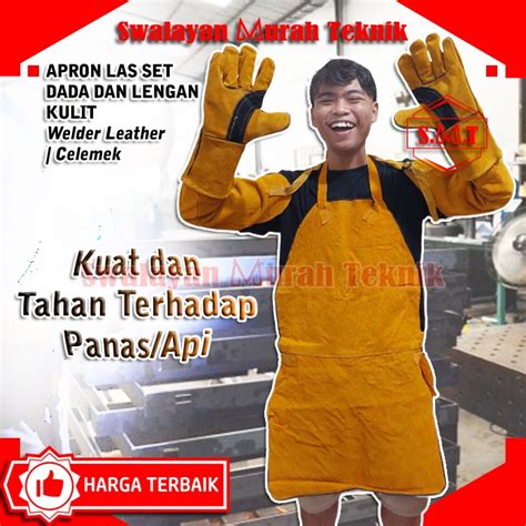 Jual Apron Las Dada And Lengan Kulit Set Welder Leather Celemek Safety