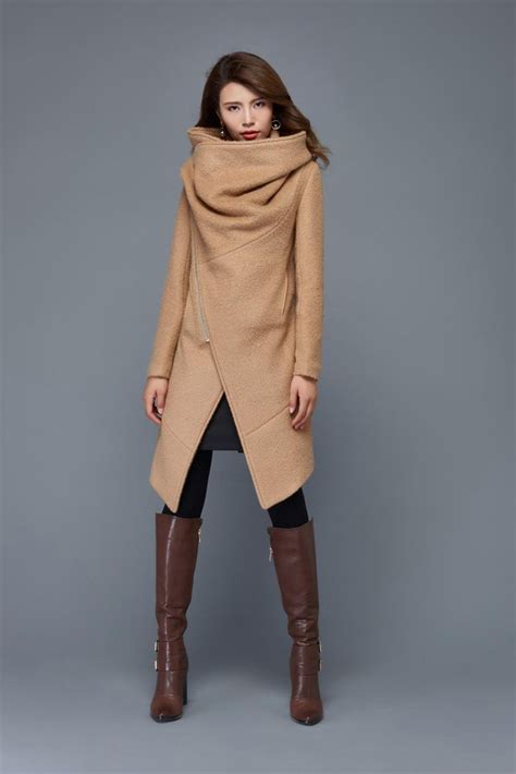 Wool Coat Brown Coat Womens Midi Wrap Coat Winter Coat Women Womens Coat Asymmetrical Coat