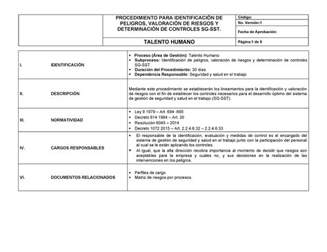 Procedimiento IPVR DOCUMENTOS SG SST PROCEDIMIENTO PARA