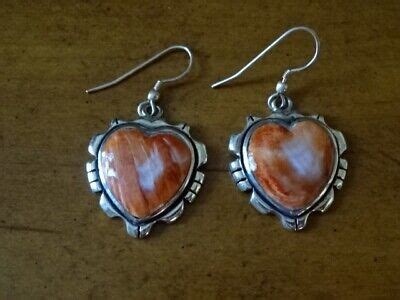 Navajo Sterling Silver Orange Spiny Oyster Shell Heart Shaped Dangle