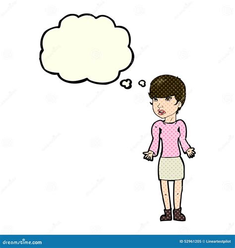 Cartoon Confused Woman With Thought Bubble Stock Illustration