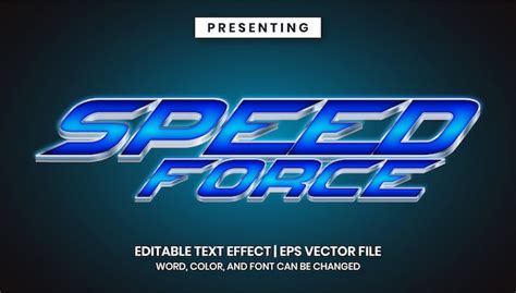 Efeito de texto editável estilo speed force metálico azul Vetor Premium