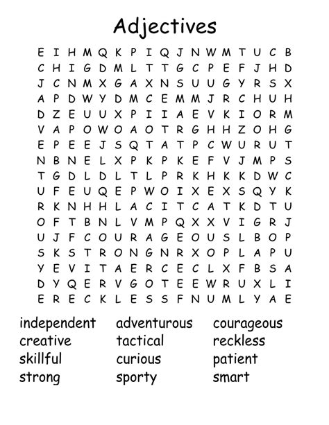 Adjectives Word Search Wordmint