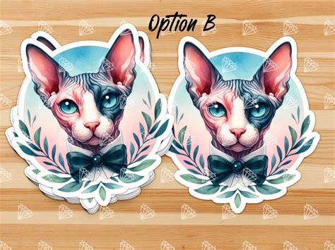 Watercolor Cute Sphynx Cat Sticker See Collection Naked Cat Art Hairless Kitten Choose Size