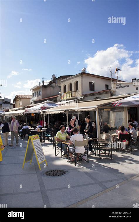 tourists dining in the restaurants in old town area,limassol,cyprus ...