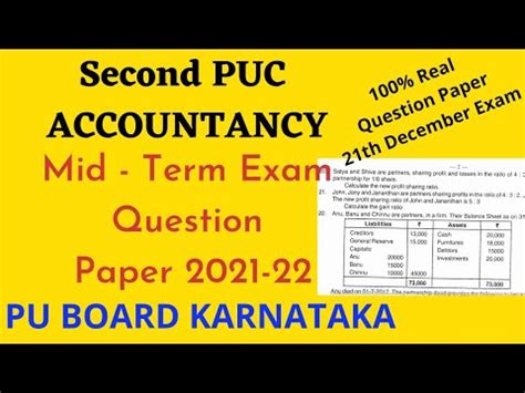 2nd PUC Accountancy Mid Term Exam Question Paper 2021 22 2nd PUC