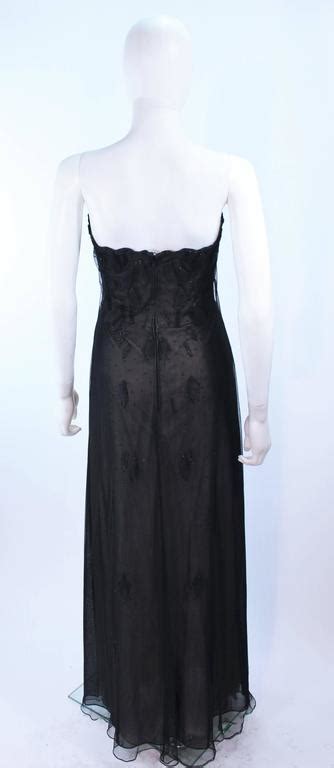 Custom Black Floral Beaded Applique Gown With Nude Size For Sale At