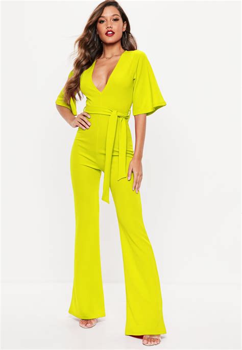 Neon Yellow Kimono Sleeve Flare Leg Jumpsuit Sponsored Kimono Spon