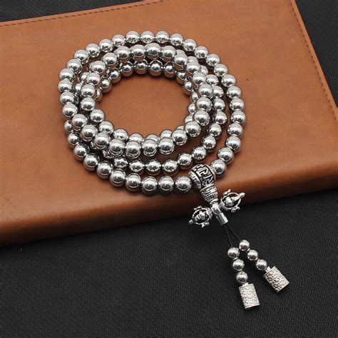 Buddha Beads Necklace Buddhist Stainless Self Defense Hand Bracelet