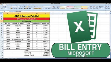 How To Entry Bill In Microsoft Excel Billing In Microsoft Excel Youtube