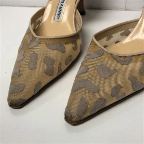 Manolo Blahnik Shoes Manolo Blahnik Carolyne Nude Leopard Mesh Slingbacks Poshmark