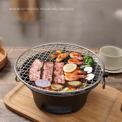 Чугунная гриль-плита Hibachi, портативный гриль для барбекю, комнатная ...
