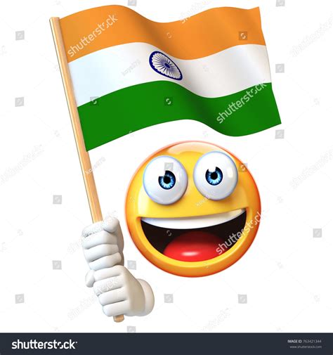 Emoji Holding Indian Flag Emoticon Waving Stock-illustration 763421344 ...