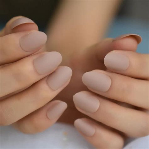 24 Short Press On Nail Kit W Glue Matte Tan Nude Greige Natural Oval Almond EBay