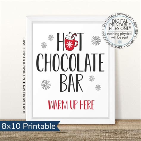 Printable Hot Cocoa Sign Holiday Decor Christmas Sign Hot Chocolate