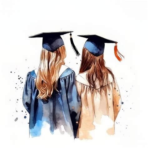 Premium Photo A Watercolor Illustration Of Two Graduates In Blue