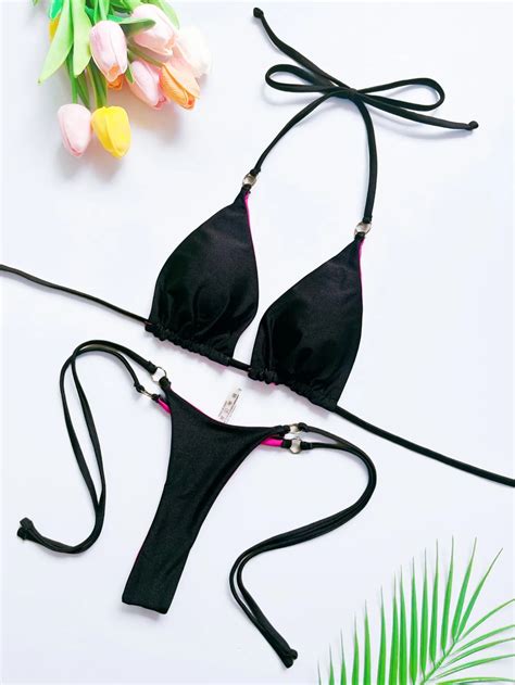 RUOTONSEPT New Sexy SolidBandage Bikini Set Damski Str J K Pielowy Dwucz Ciowy Tr Jk