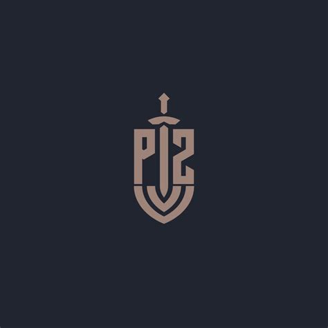 Pz Logo Monogram With Sword And Shield Style Design Template