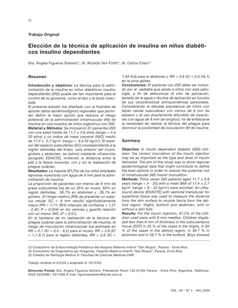 PDF Elección de la técnica de aplicación de insulina en niños diabéti