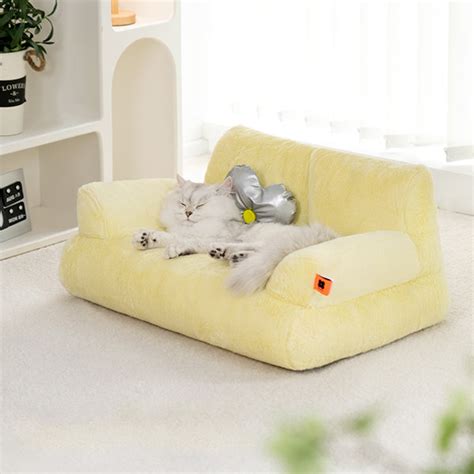 Sofa Shaped Cat Bed Plush Pink Yellow 4 Colors Apollobox