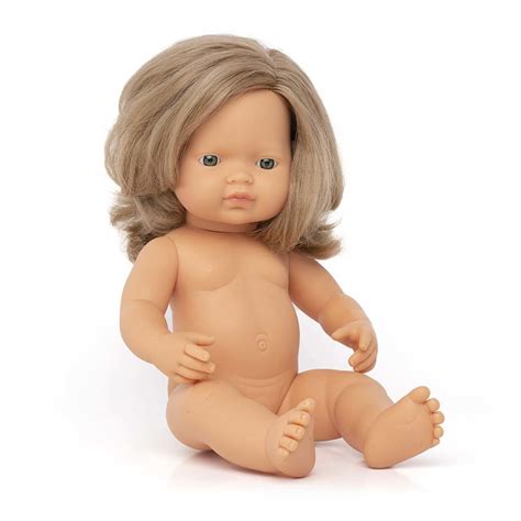Baby Doll Caucasian Dark Blonde Girl Cm Miniland Teach Play