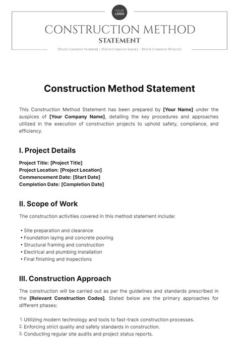 Free Construction Method Statement Template Edit Online And Download