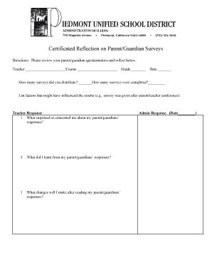 Fillable Online Certificated Reflection On ParentGuardian Surveys Fax