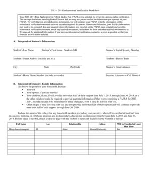 Fillable Online Sautech 2013 2014 Independent Verification Worksheet A