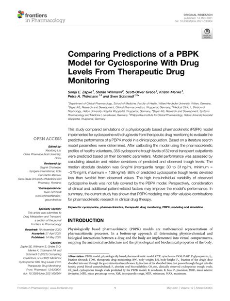 Pdf Comparing Predictions Of A Pbpk Model For Cyclosporine With Drug