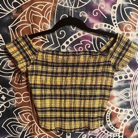 Yellow Hot Topic Plaid Scrunch Top Small Tight Depop
