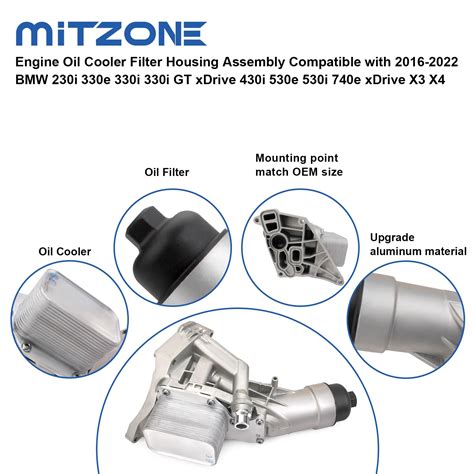 Mitzone Upgrade Aluminium Oil Cooler Filter Housing Assembly Compatible With 2016 2022 Bmw 230i