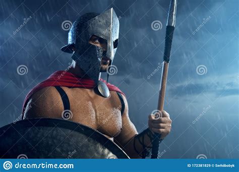 Spartan Warrior With Spear And Shield Stock Image Image Of