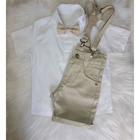Conjunto Batizado Casamento Nude Liso Camisa Bermuda Suspens Rio Gravata Festa Evento