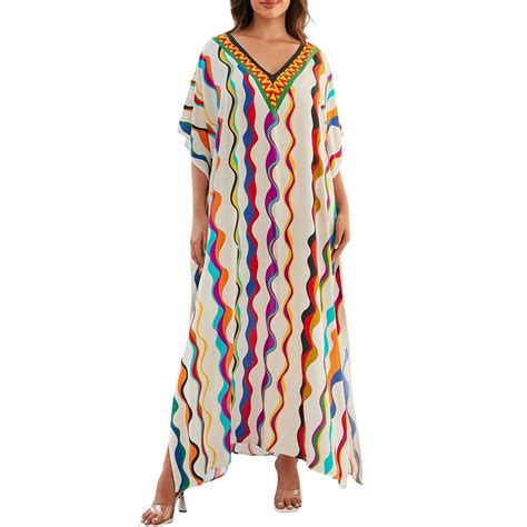 Gubotare Bathing Suit Cover Up Colorful Caftan Beach Dress For Women Long Bikini Cover Up Plus